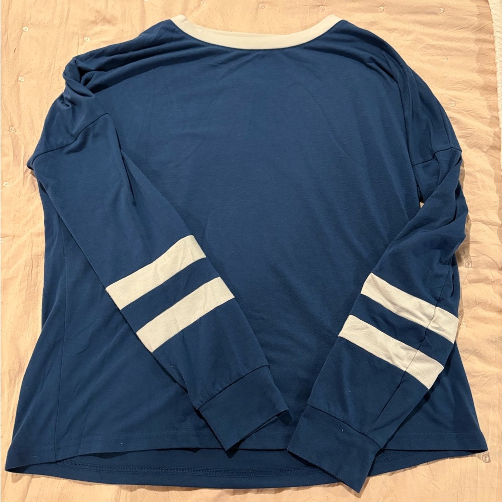 Blue Long Sleeve Women's Top with White Stripes